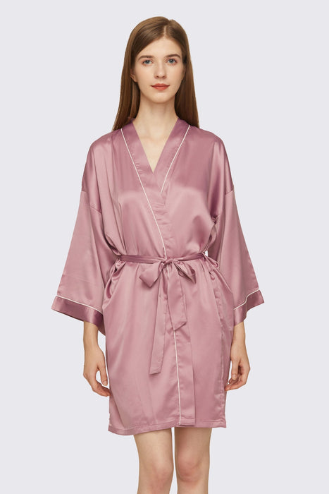 Pink Satin Pipe Robe Short Bridesmaid Robe