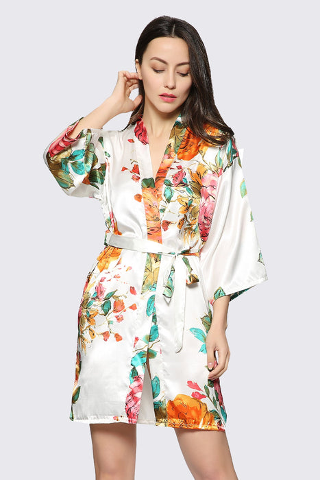 Blush Floral Satin Robe Short Sleepwear