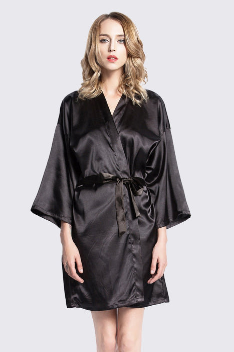 Peach Kimono Satin Robe Short Length For Women