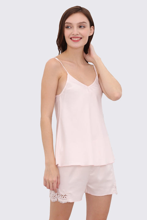 Pink Women Satin Cami Set with Shorts