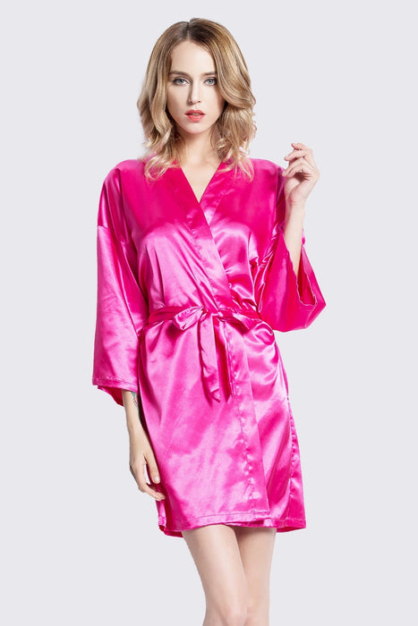 Black Kimono Satin Robe Short Length For Women