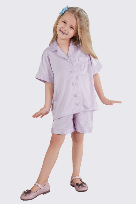 Mauve Satin Pajama Set For Kid Short Length