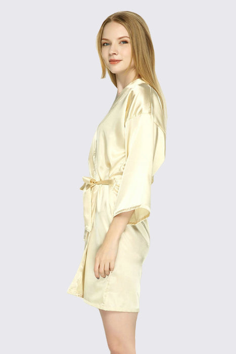 Peach Kimono Satin Robe Short Length For Women