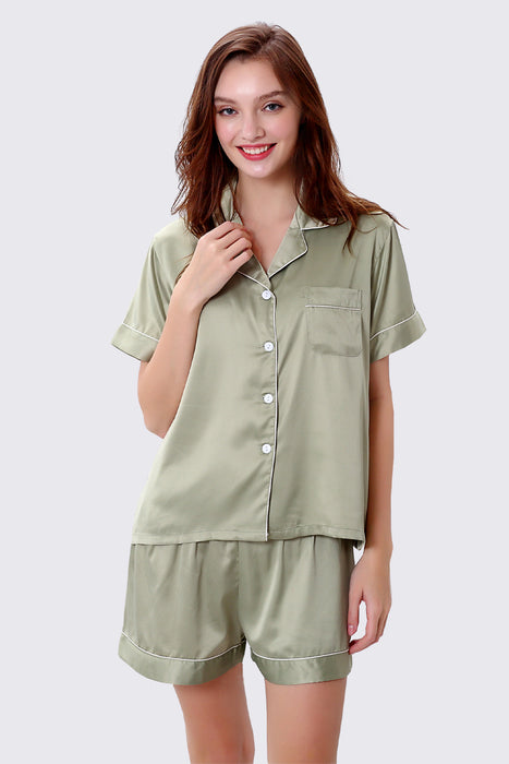 Women Short Satin Solid Pajama Set With Shorts