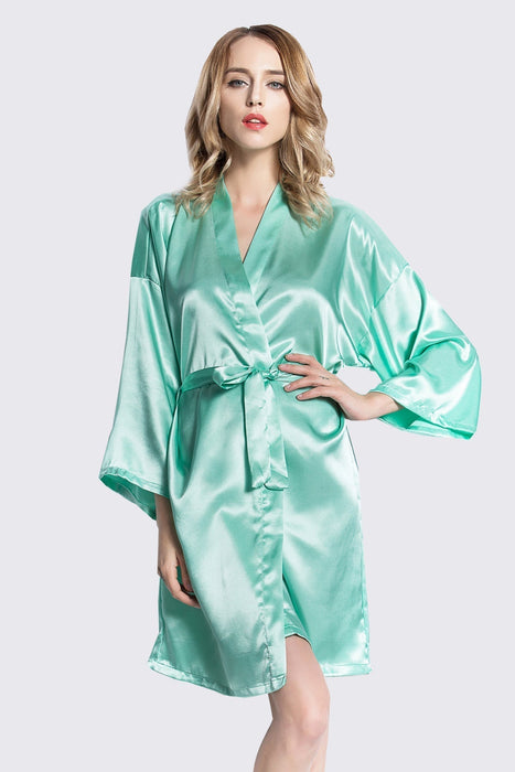 Peach Kimono Satin Robe Short Length For Women