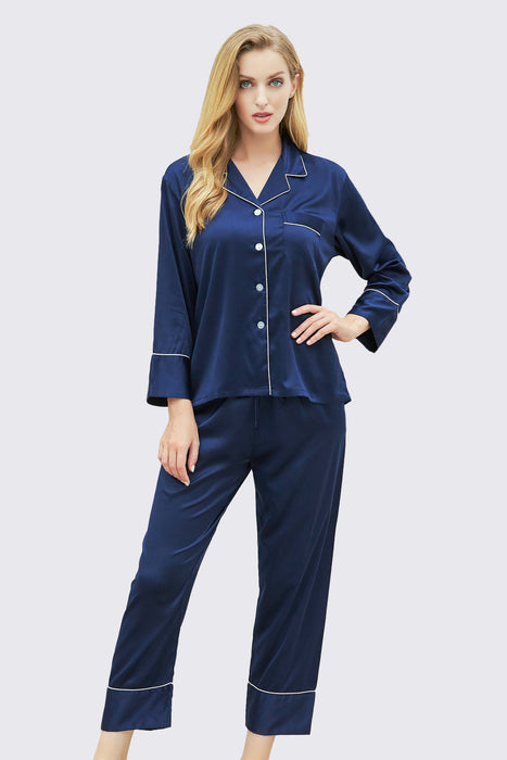 Long Sleeves Pajama Set With Long Pants Satin Pyjama