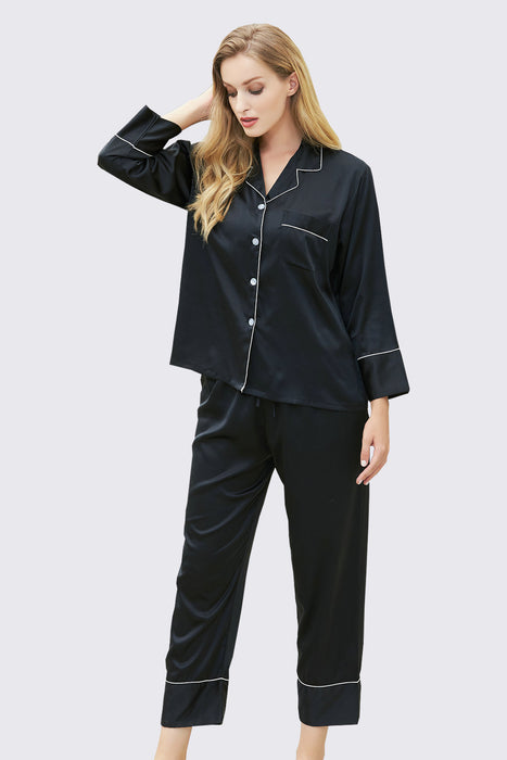 Long Sleeves Pajama Set With Long Pants Satin Pyjama