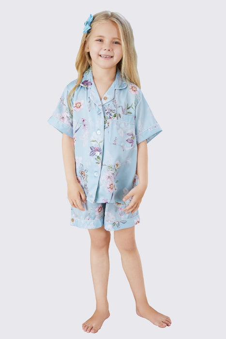 Kid Floral White Satin Pajama Set Short Length