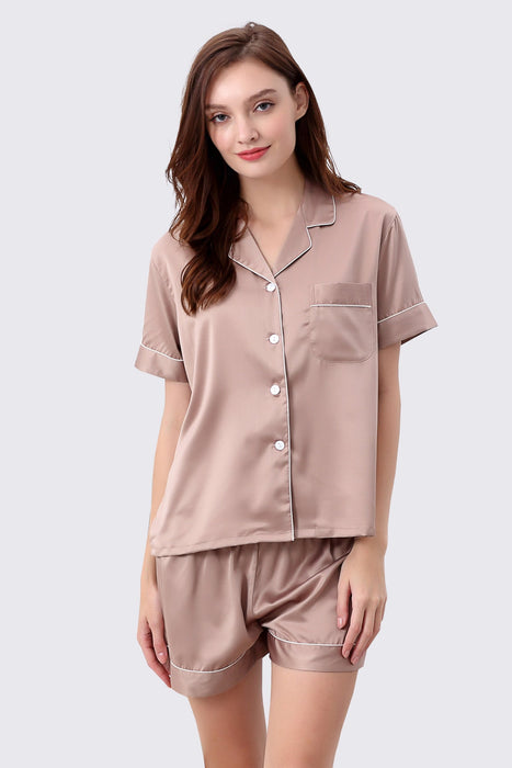 Sage green Women Short Satin Solid Pajama Set With Shorts