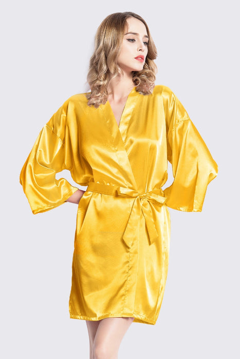 Black Kimono Satin Robe Short Length For Women