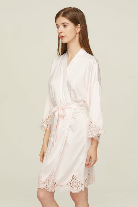 Light pink Short Satin Lace Robe Bridesmaid Robe Women Sleepwear