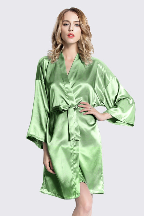 Mint Kimono Satin Robe Short Length For Women