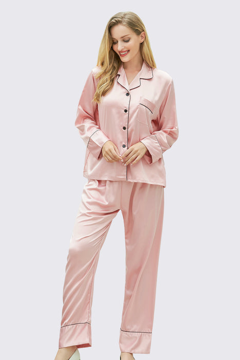 Long Sleeves Pajama Set With Long Pants Satin Pyjama