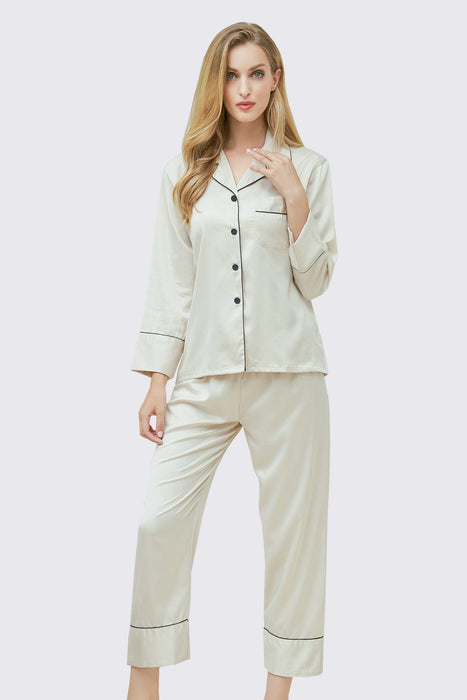 Dusty rose Long Sleeves Pajama Set With Long Pants Satin Pyjama