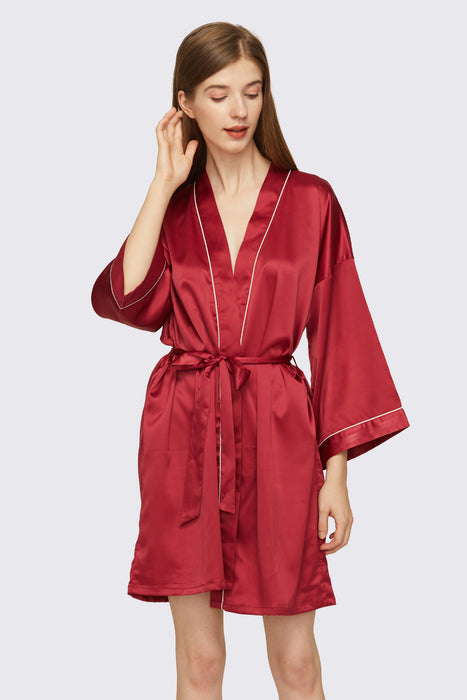 Pipe Satin Robe 3/4 Sleeves Length Bathrobe