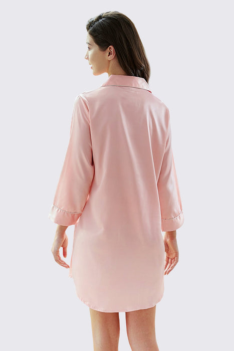 Pink Satin Shirt Knee Length For Women Sleepwear