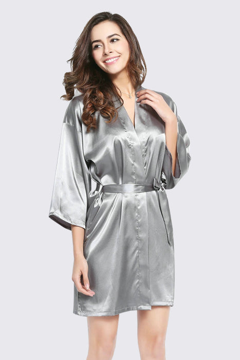 Coral Bridesmaid Satin Robe Short Length For Women