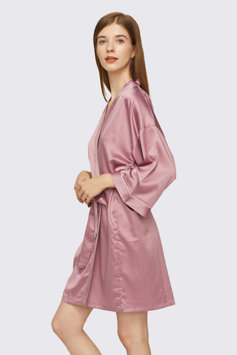 Pink Satin Pipe Robe Short Bridesmaid Robe