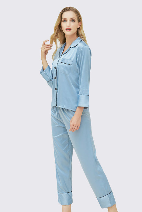 Long Sleeves Pajama Set With Long Pants Satin Pyjama