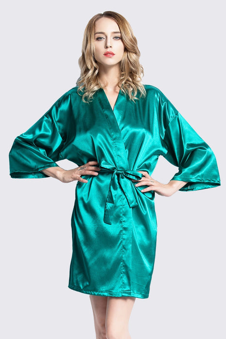 Black Kimono Satin Robe Short Length For Women