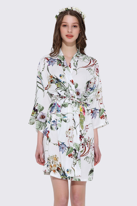 Navy Blue Rayon Cotton Women Robe Floral Design Dress