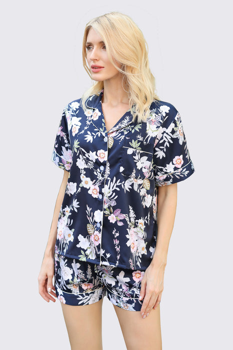 Women Satin Floral Short Pyjama Set