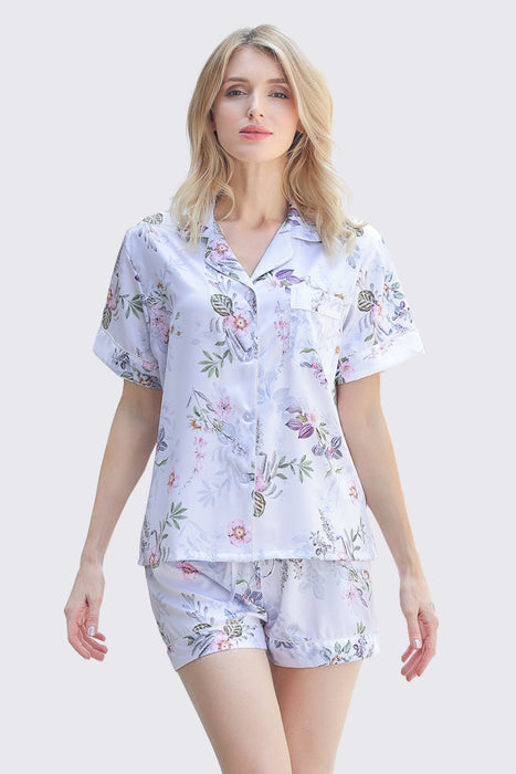 Women Satin Floral Short Pyjama Set