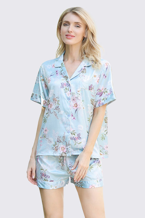 Women Satin Floral Short Pyjama Set