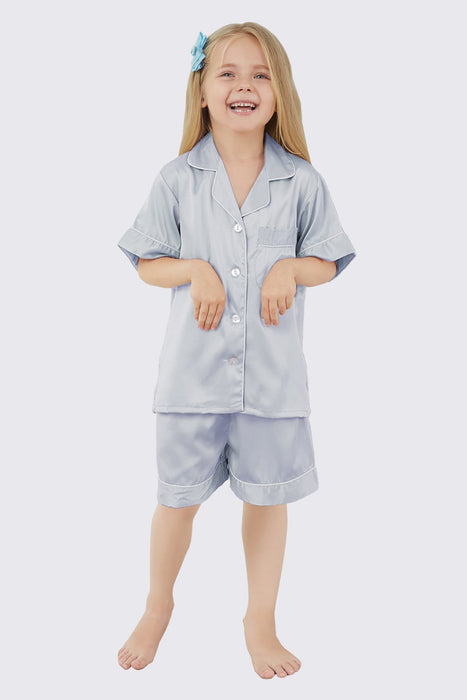 Mauve Satin Pajama Set For Kid Short Length