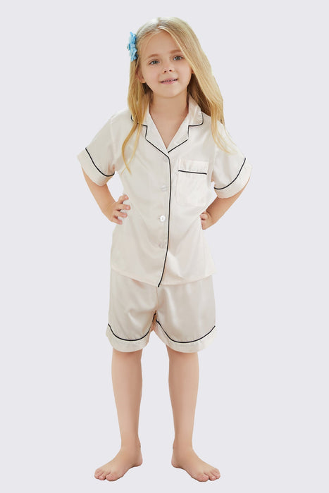 White Satin Pajama Set For Kid Short Length