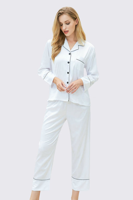 Champagne Long Sleeves Pajama Set With Long Pants Satin Pyjama