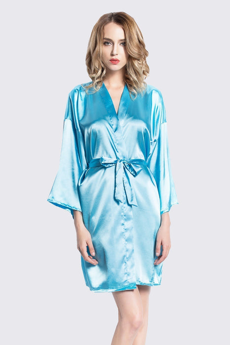 Coral Bridesmaid Satin Robe Short Length For Women