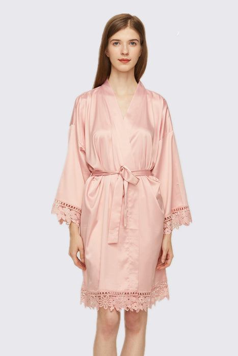 Bridesmaid Floral Lace Robe Bathrobe For Women Plain Color