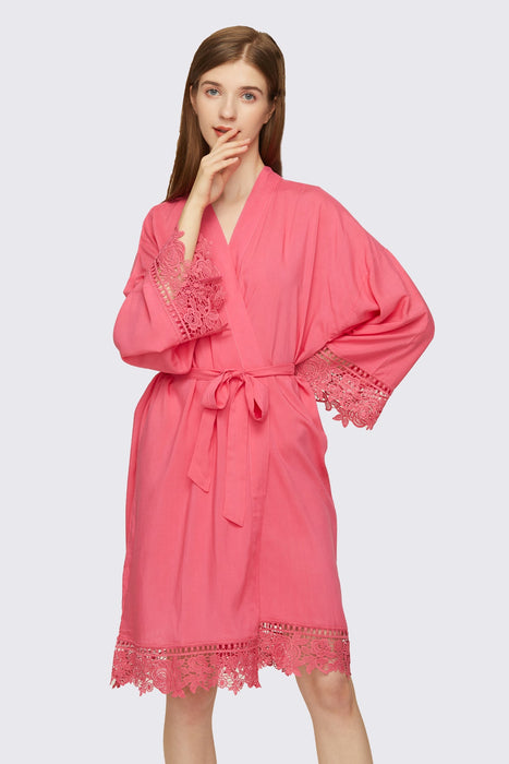 White Rayon Cotton Floral Lace Robe For Women Bridal Robe