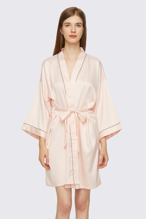 Pink Satin Pipe Robe Short Bridesmaid Robe