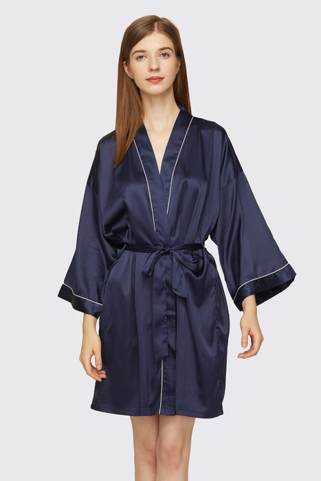 Black Satin Pipe Robe Short Bridesmaid Robe