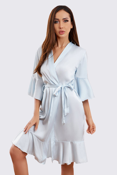 Ruffle Silk Robe Satin Solid Bridesmaid Robe