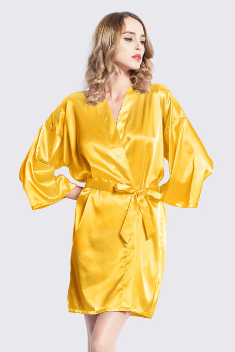 Plain Women Satin Robe Wedding Silk Robe