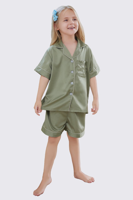 Mauve Satin Pajama Set For Kid Short Length