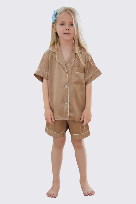 Mauve Satin Pajama Set For Kid Short Length