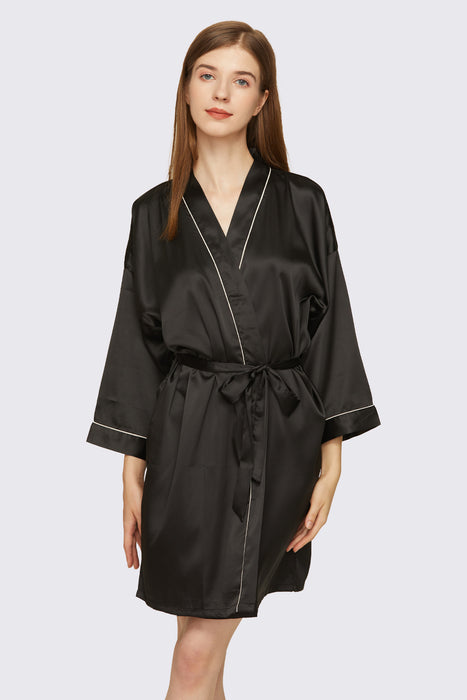 Black Satin Pipe Robe Short Bridesmaid Robe