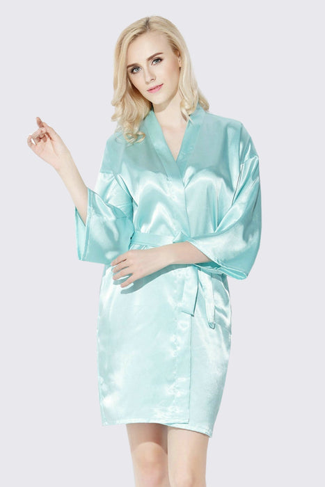 Mint Kimono Satin Robe Short Length For Women