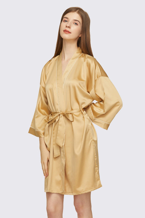 Gold Satin Pipe Robe Short Bridesmaid Robe