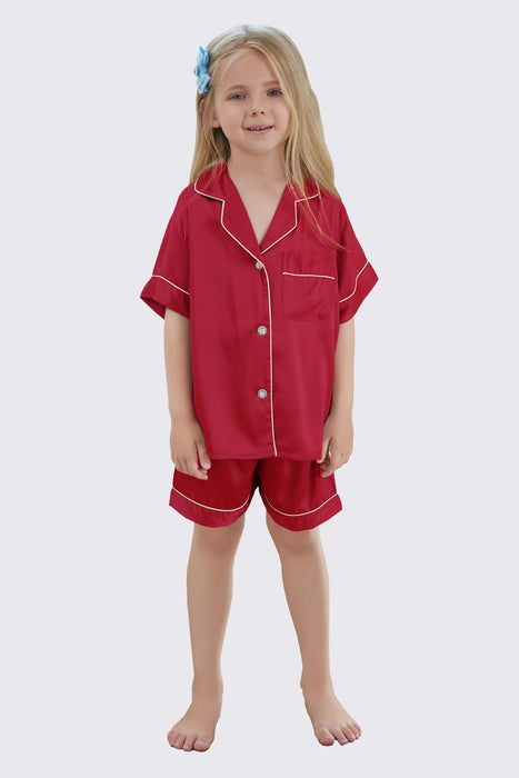 Mauve Satin Pajama Set For Kid Short Length