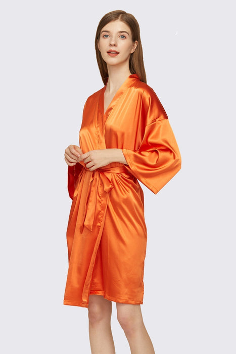 Peach Kimono Satin Robe Short Length For Women