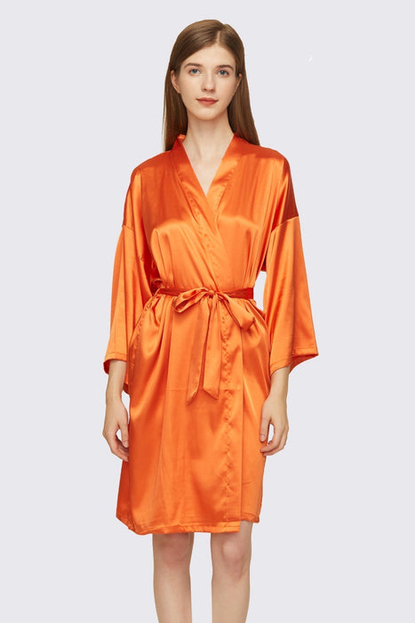 Coral Bridesmaid Satin Robe Short Length For Women