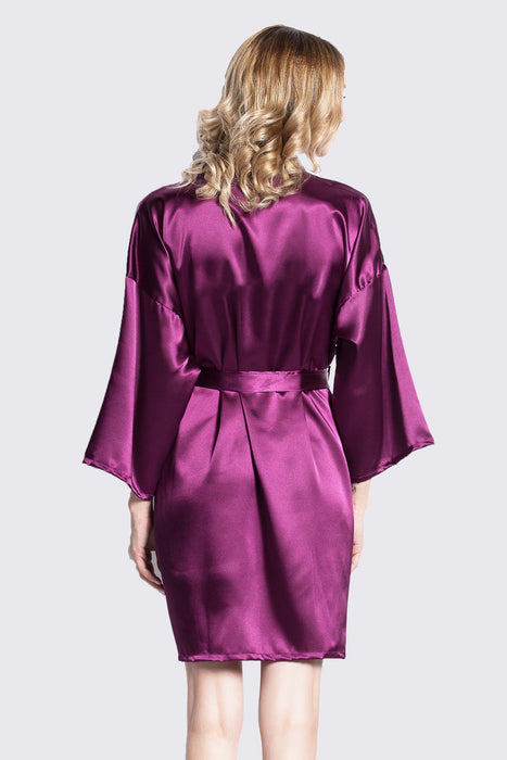 Coral Bridesmaid Satin Robe Short Length For Women