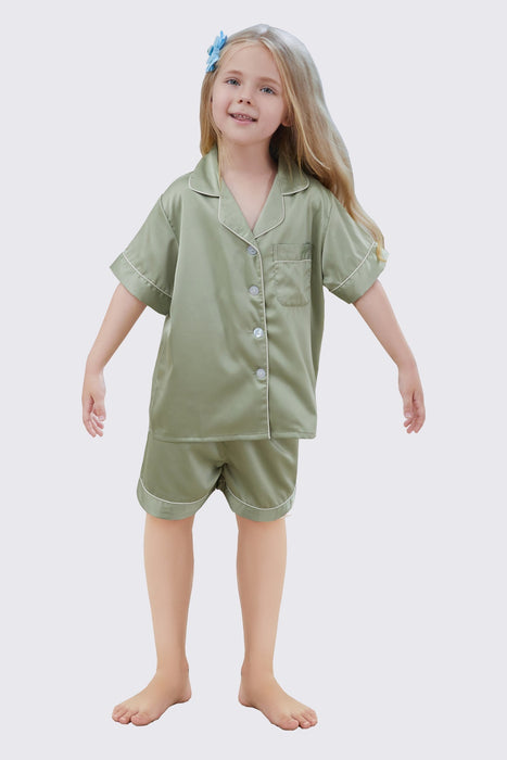 Mauve Satin Pajama Set For Kid Short Length