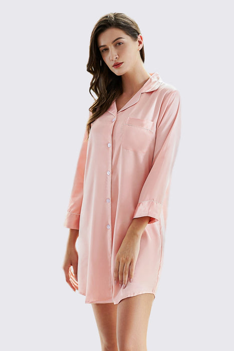 White Satin Shirt Knee Length For Women Sleepwear