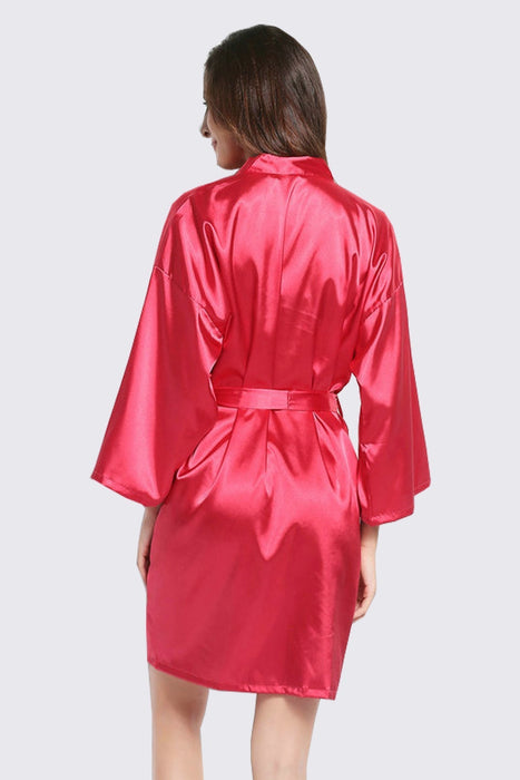 Black Kimono Satin Robe Short Length For Women